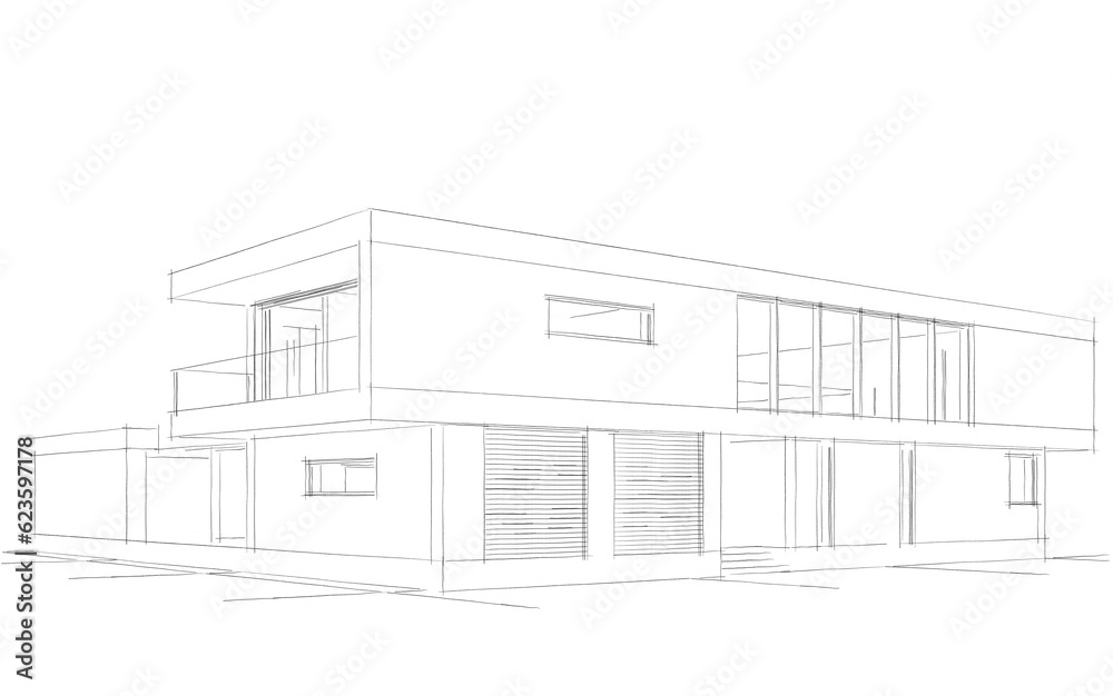 Modern house building sketch 3d illustration Modern house building sketch 3d illustration
