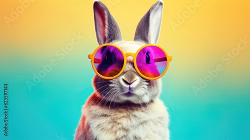 Stylish rabbit wearing sunglasses looking for something. Generative AI © Kanisorn