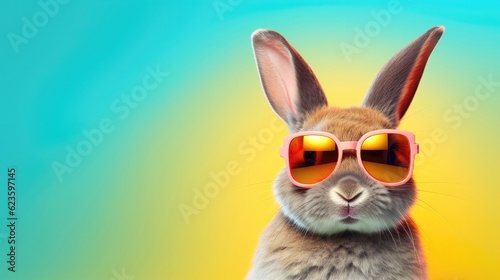 Stylish rabbit wearing sunglasses looking for something. Generative AI