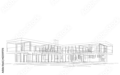 Modern house building sketch 3d illustration