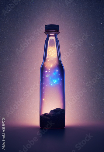 glass bottle holding the milky way and space