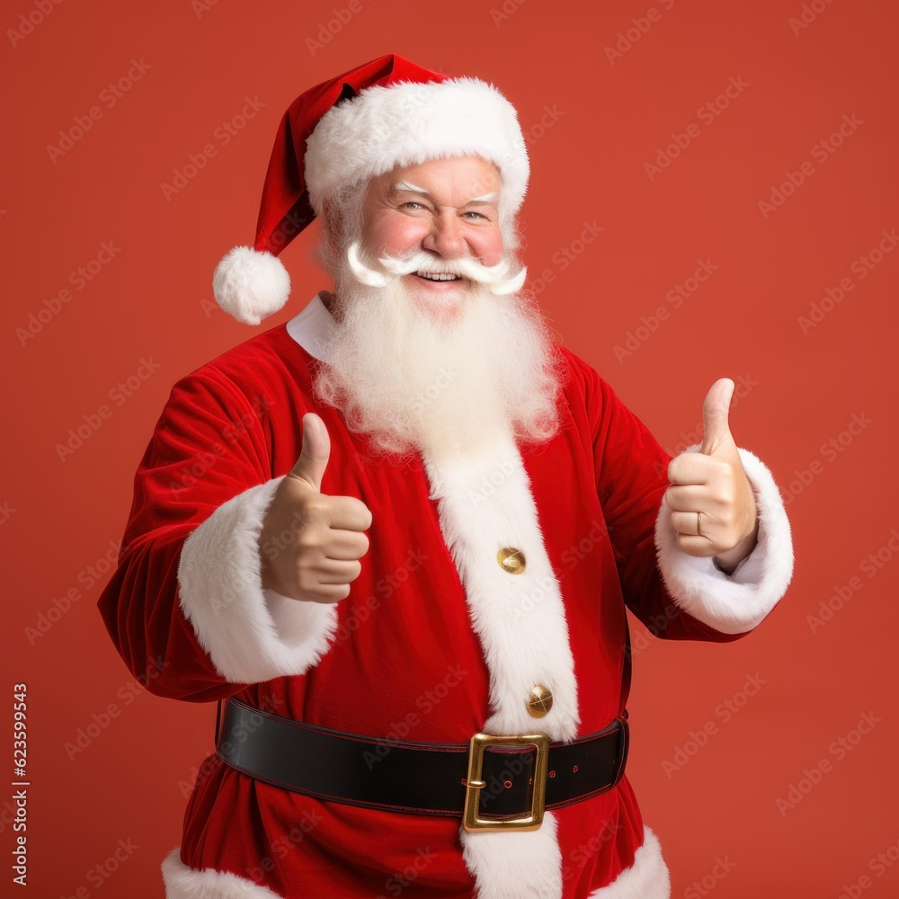 Santa Claus with thumb up. Isolated on plain background. Generative AI illustration. Santa Claus with thumb up. Isolated on plain background. Generative AI illustration.