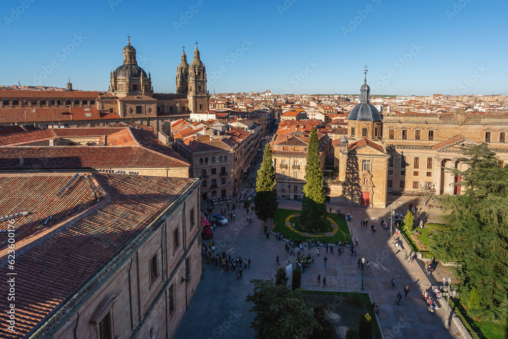 Aerial view of Anaya Square with Anaya Palace and La Clerecia Church - Salamanca, Spain