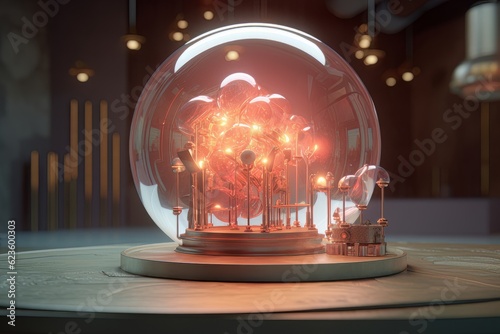 Snow globe in sci fi and cyberpunk style, surrealistic tech decor made with generative Ai