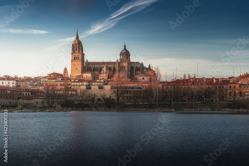 Salamanca Skyline at sunset with Cathedral and Tormes River - Salamanca, Spain