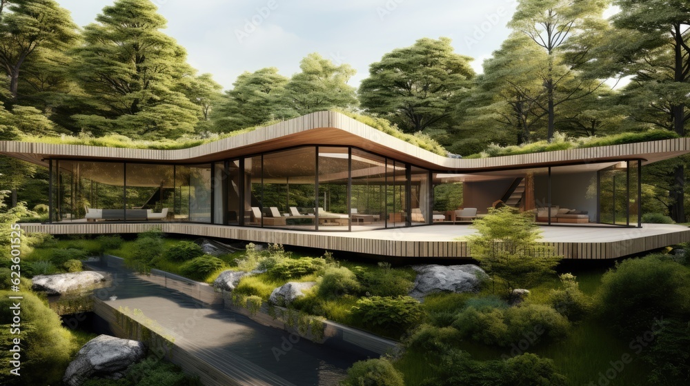 Stylish contemporary architecture amidst scenic natural Stylish contemporary architecture amidst scenic natural