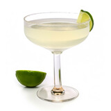 Gin gimlet cocktail garnished with cucumber served in chilled martini glass. Alcoholic lime and gin gimlet. Thai basil gimlet cocktail with garnish. Realistic 3D illustration. Generative AI