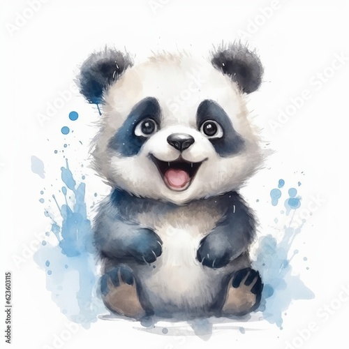 panda laughing, watercolor style Generative AI