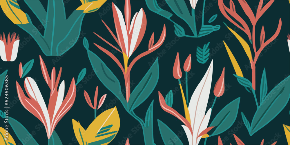 Paradise Bloom, Vector Illustration of Tulip Flower Pattern