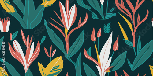 Paradise Bloom  Vector Illustration of Tulip Flower Pattern