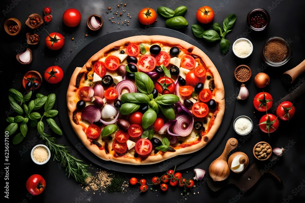 An irresistible slice of Supreme Pizza takes center stage, captivating the viewer with its tantalising toppings.AI generated An irresistible slice of Supreme Pizza takes center stage, captivating the viewer with its tantalising toppings.AI generated