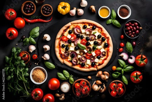 An irresistible slice of Supreme Pizza takes center stage, captivating the viewer with its tantalising toppings.AI generated