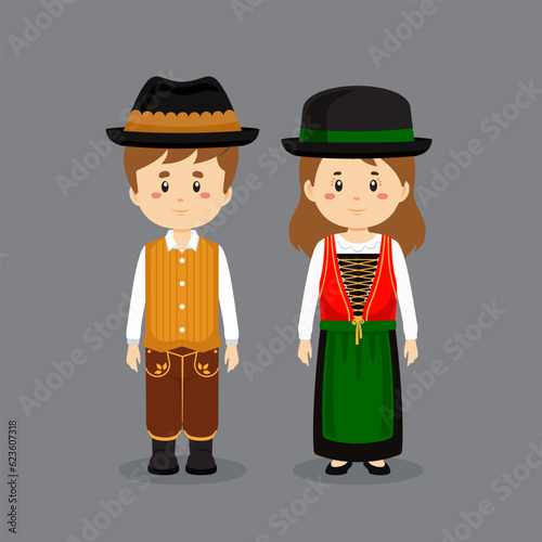 Couple Character Wearing Austria National Dress