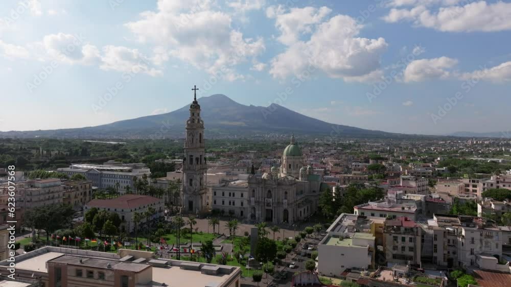 Church in Bartolo square in Pompeii, Pontifical Shrine of the Blessed Virgin of the Rosary of Pompei In Italy, Sanctuary of Pompei, pompeii naples, Vesuvius volcano crater next to Naples volcano Mount Church in Bartolo square in Pompeii, Pontifical Shrine of the Blessed Virgin of the Rosary of Pompei In Italy, Sanctuary of Pompei, pompeii naples, Vesuvius volcano crater next to Naples volcano Mount