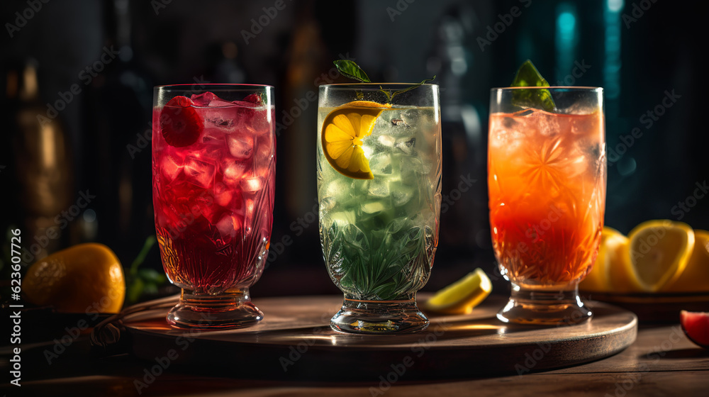 An alluring photograph of a trio of exotic cocktails An alluring photograph of a trio of exotic cocktails