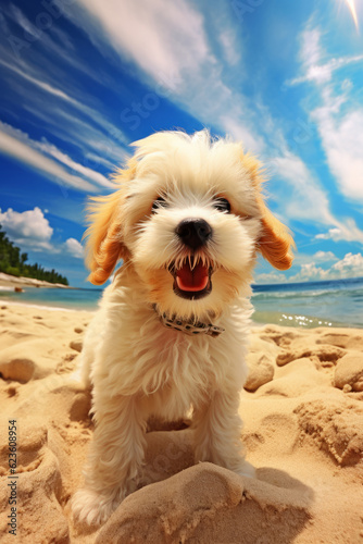 Cute puppy playing on the beach © Guido Amrein