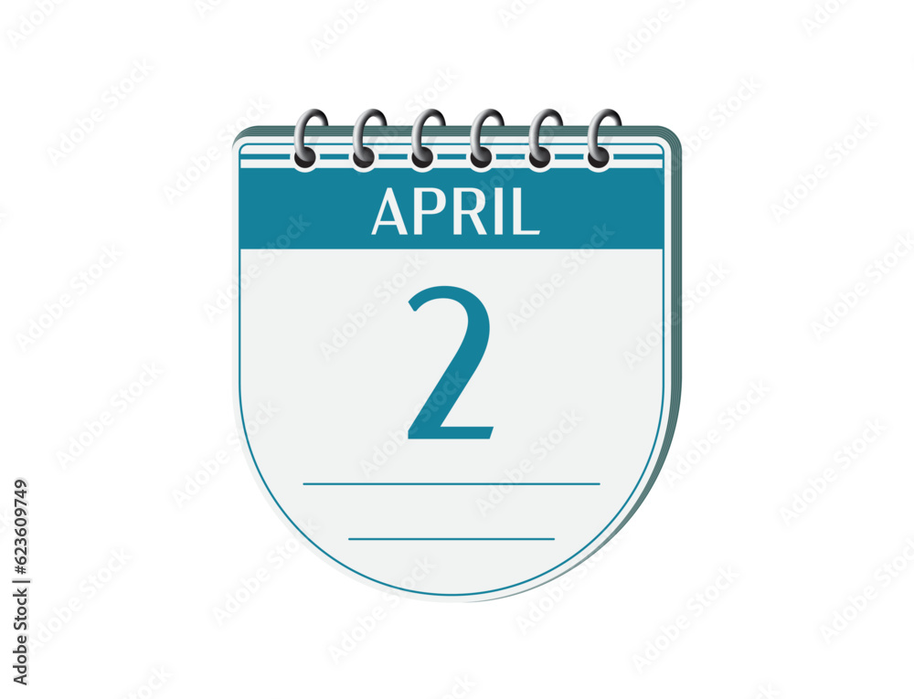 2 april retro events calendar page vector. Old style notebook calendar, date appointment, schedule, business planner, event reminder illustration. Abstract three dimensional vintage style calendar. 2 april retro events calendar page vector. Old style notebook calendar, date appointment, schedule, business planner, event reminder illustration. Abstract three dimensional vintage style calendar.