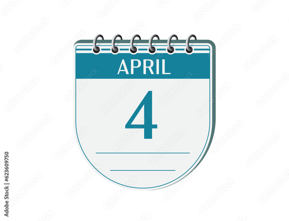 4 april retro events calendar page vector. Old style notebook calendar, date appointment, schedule, business planner, event reminder illustration. Abstract three dimensional vintage style calendar. 4 april retro events calendar page vector. Old style notebook calendar, date appointment, schedule, business planner, event reminder illustration. Abstract three dimensional vintage style calendar.