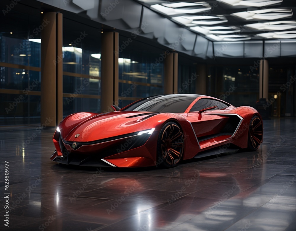 Naklejka premium Red concept sports car (ai generated)