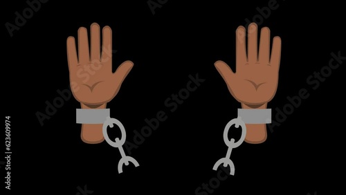 video animation of hands cartoon brown color, breaking chains. On a transparent background with zero alpha channel photo