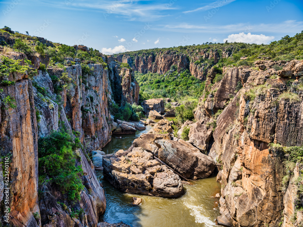 Blyde River flowing in the Blyde River canyon at the Bourke's Luck Potholes, Panorama Route, Graskop, Mpumalanga, South Africa