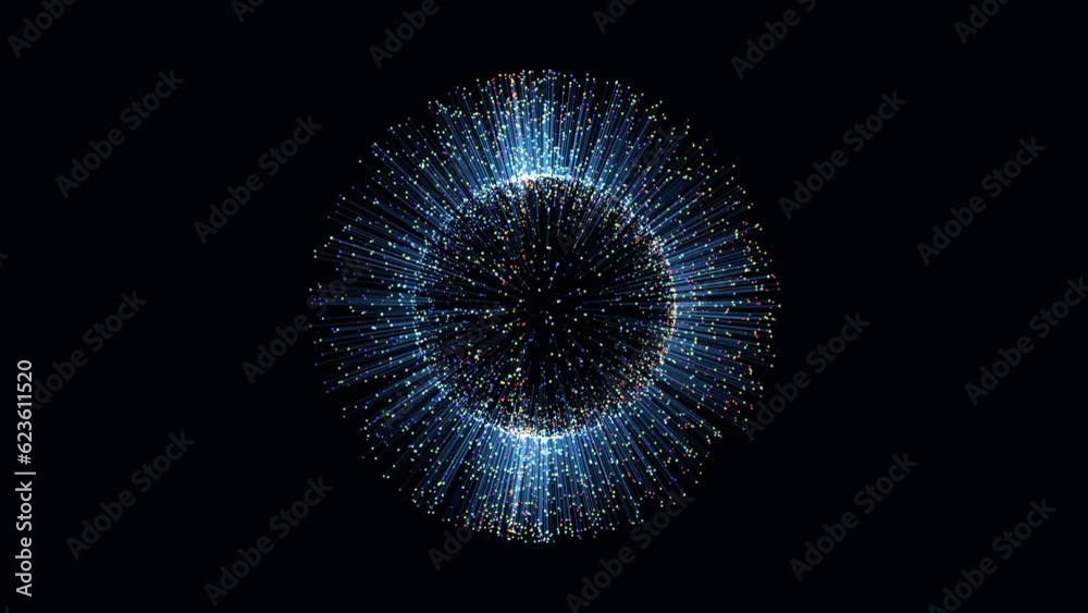 3D render of futuristic sphere shape with glowing beams, 4K abstract animated background