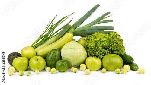 Fototapeta Naklejka Na Ścianę i Meble -  Green color fruits and vegetables isolated on white background
