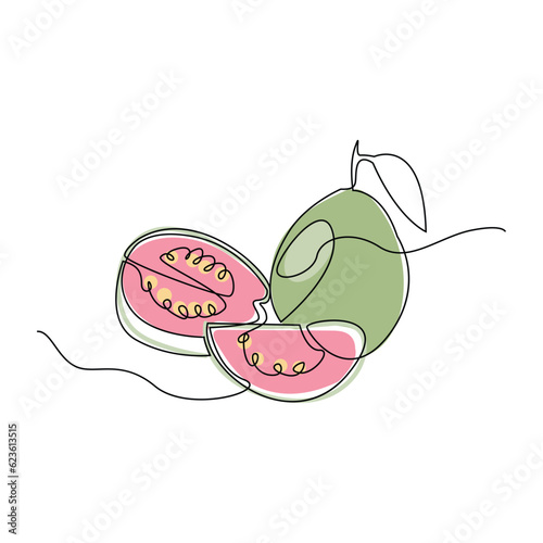 Guava Logo, Vector Garden Farm Guava Juice Fruit, Line Design, Template Illustration