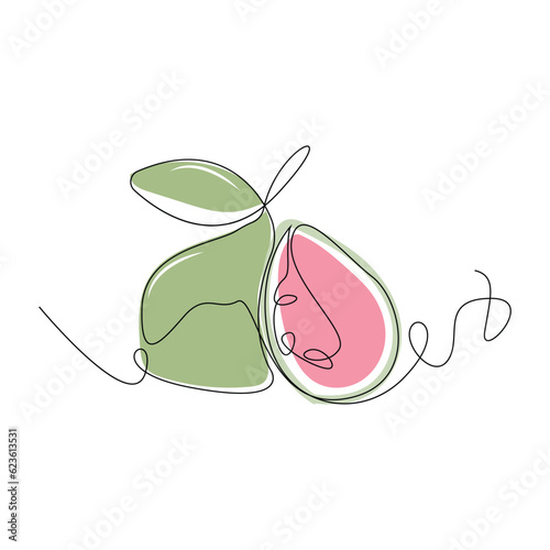 Guava Logo, Vector Garden Farm Guava Juice Fruit, Line Design, Template Illustration