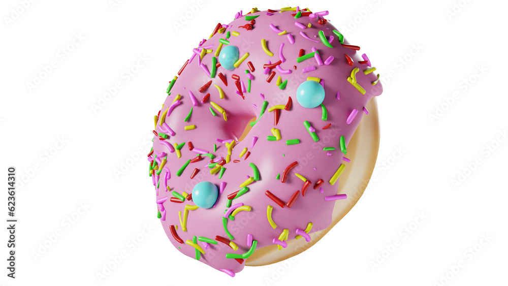 pink donut with sprinkles 3D render