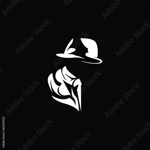 Detective Man Logo Design, Mafia Detective Fashion Tuxedo And Hat Illustration Vector, BlackMan Businesman Icon