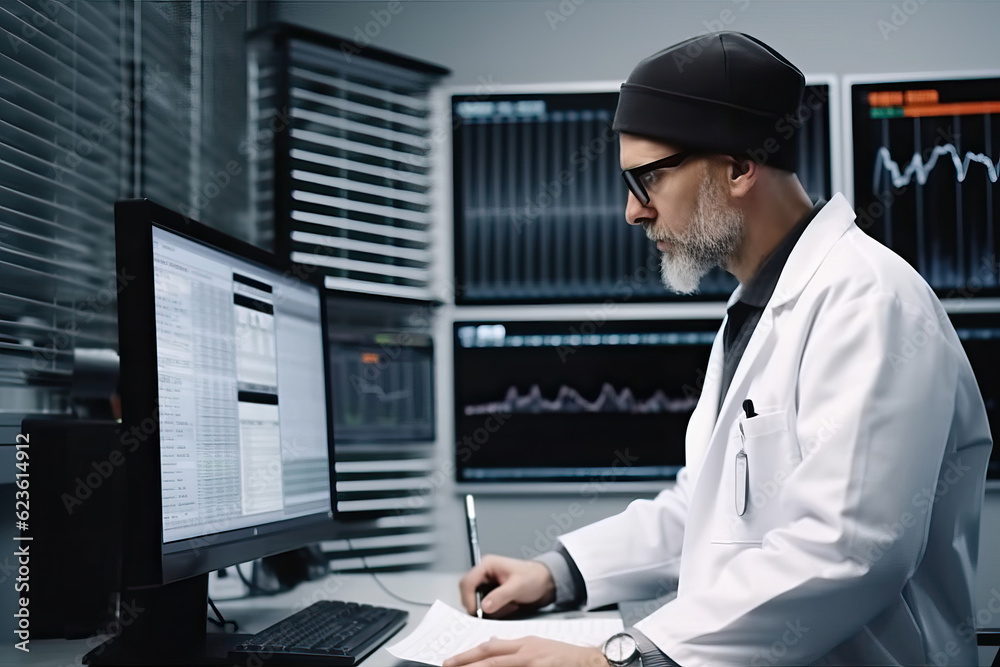 Photo of a man working at a computer desk