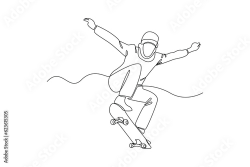 Continuous one line drawing people performing outdoor activities. Sports concept. Single line draw design vector graphic illustration.