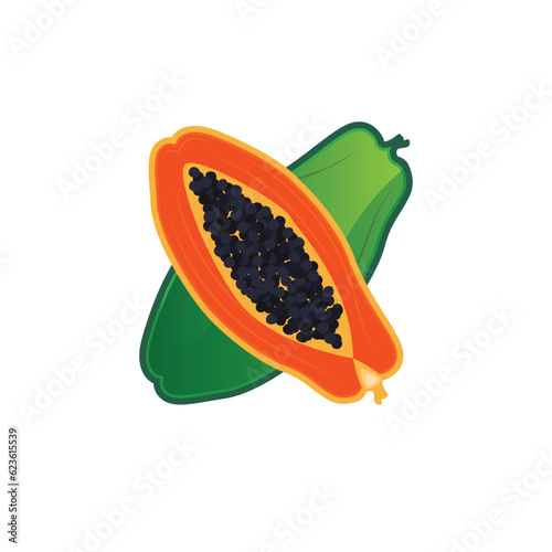 Papaya Logo Design, Vitamin Fruit Vector, Fruit Product Brand Illustration Icon