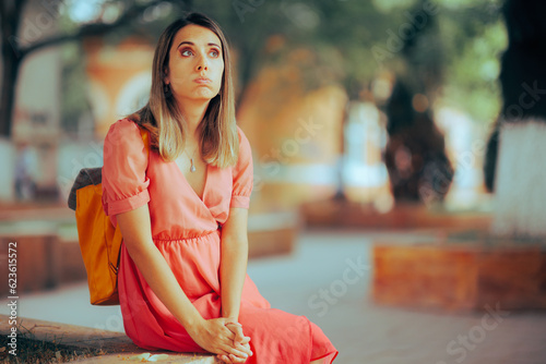 Billede på lærred Unhappy Bored Woman Waiting Outdoors for her Date