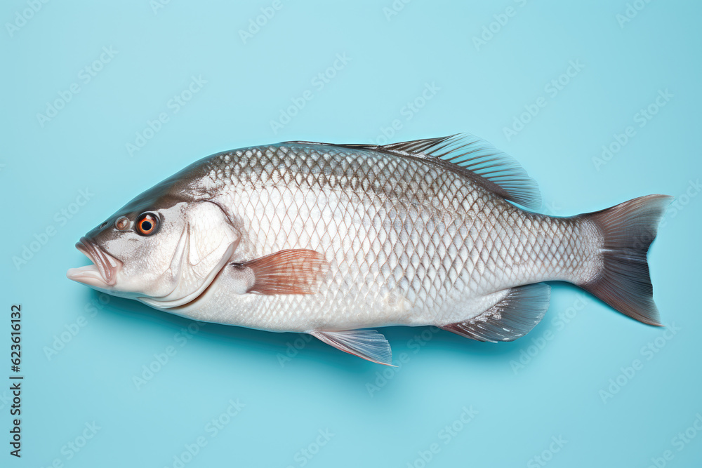 fresh tilapia fish on pastel background, fresh food ingredients, Healthy food