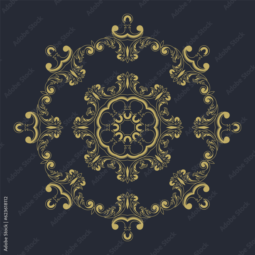 Oriental vector pattern with arabesque and floral elements. Abstract golden ornament