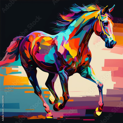running horse drawn using WPAP art style, pop art, AI generated