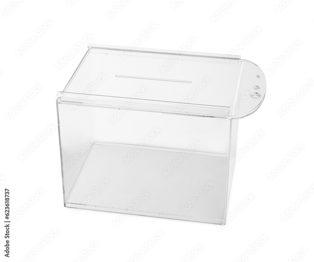One transparent ballot box isolated on white One transparent ballot box isolated on white