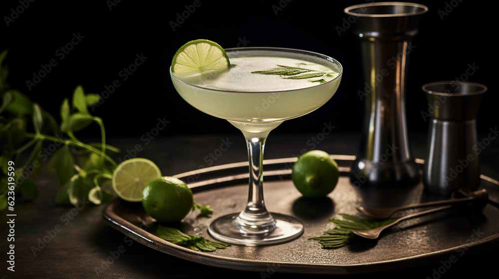 Tasty Gimlet with Gin Lime Juice Simple Syrup served on a table top
