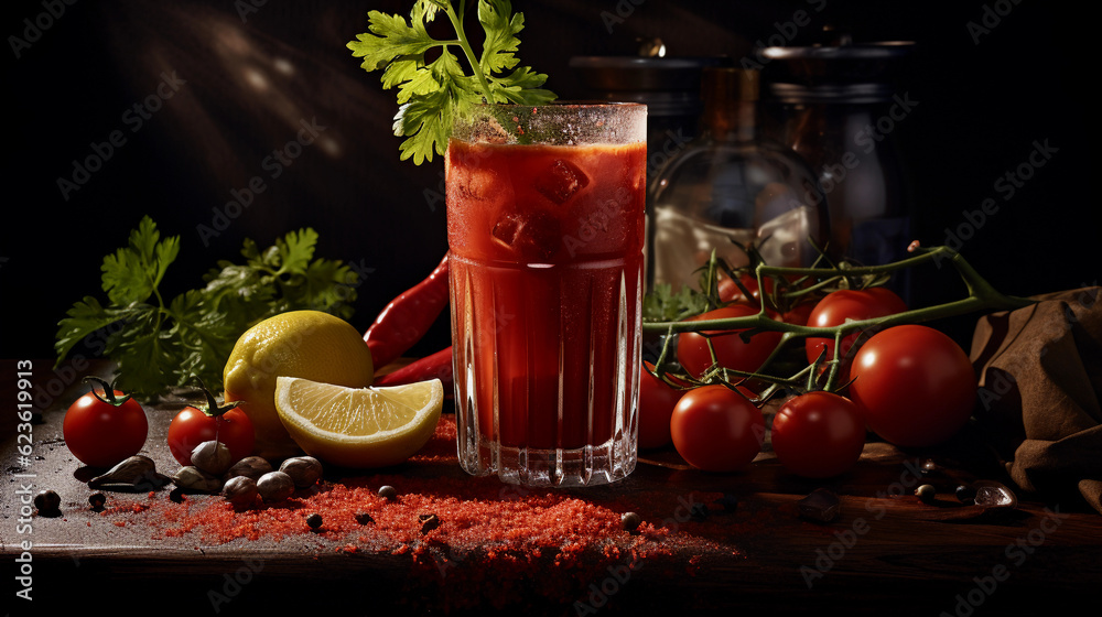 Tasty Bloody Mary with Vodka Tomato Juice Worcestershire Sauce Tabasco