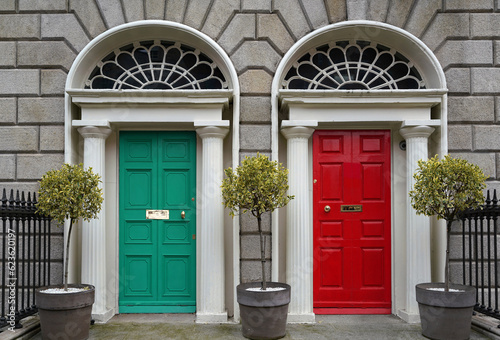 Photography Front door of elegant old townhouses used as professional offices