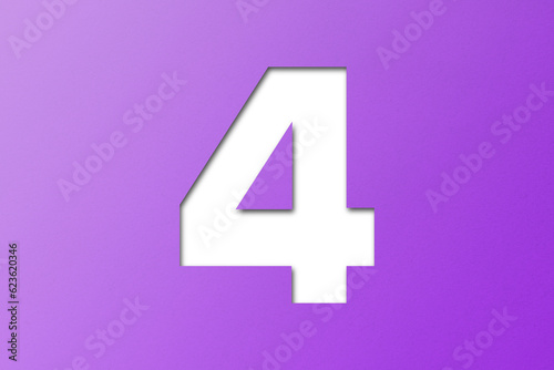 number cut paper 4 purple isolated on transparent background