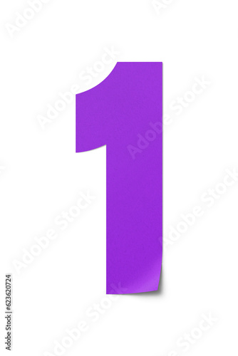 number cut paper 1 purple isolated on transparent background