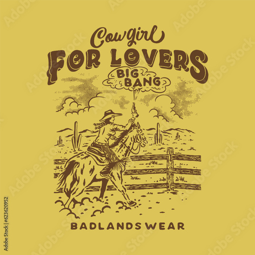 cowgirl illustration rodeo graphic ranch design western rodeo vintage badlands badge desert logo cactus