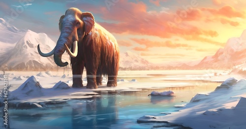 Beautiful ice age and mammoth landscape