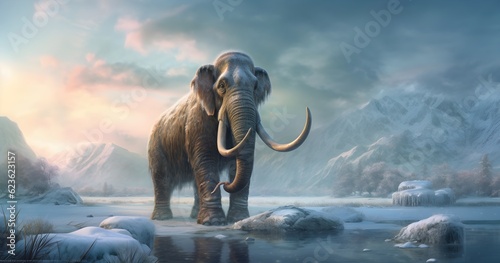 Mammoth wandering in the ice age 