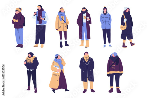 People wear fashion winter clothes set vecctor design