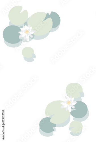 水に浮かぶ白い睡蓮のイラスト（寒中見舞い / 喪中）