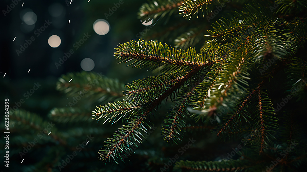 Christmas tree closeup on illuminated background - Generative AI.